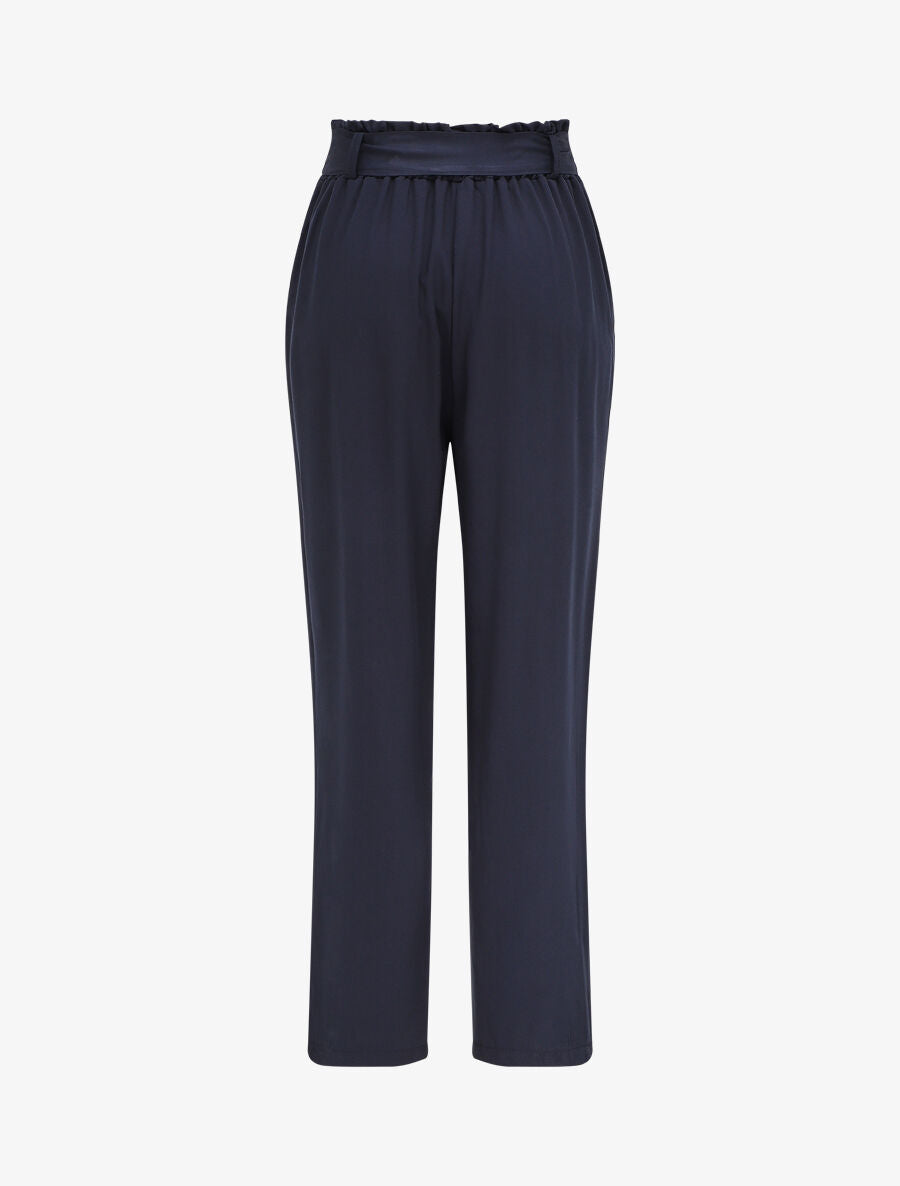 Pantalon fluide paper bag coupe droite - Marine - 2