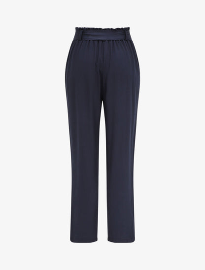 Pantalon fluide paper bag coupe droite - Marine - 2