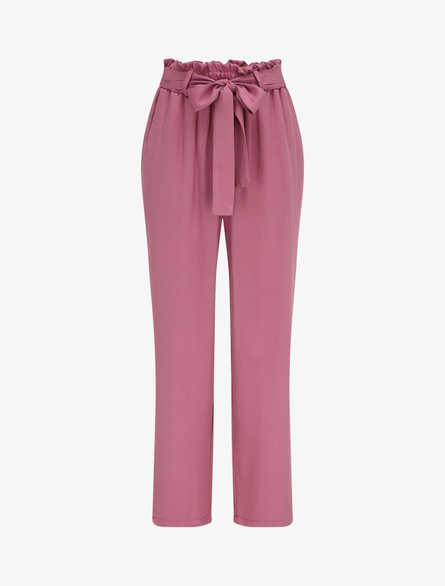 Pantalon fluide paper bag coupe droite - Mauve - 5