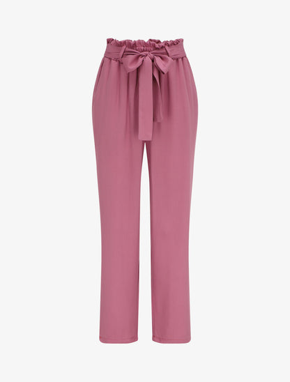 Pantalon fluide paper bag coupe droite - Mauve - 5