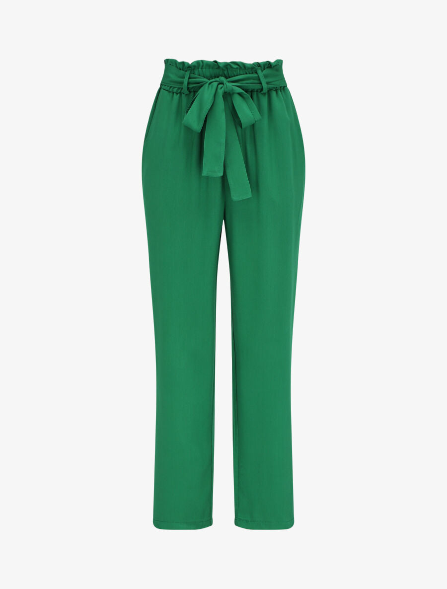 Pantalon fluide paper bag coupe droite - Vert - 5