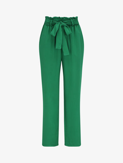 Pantalon fluide paper bag coupe droite - Vert - 5