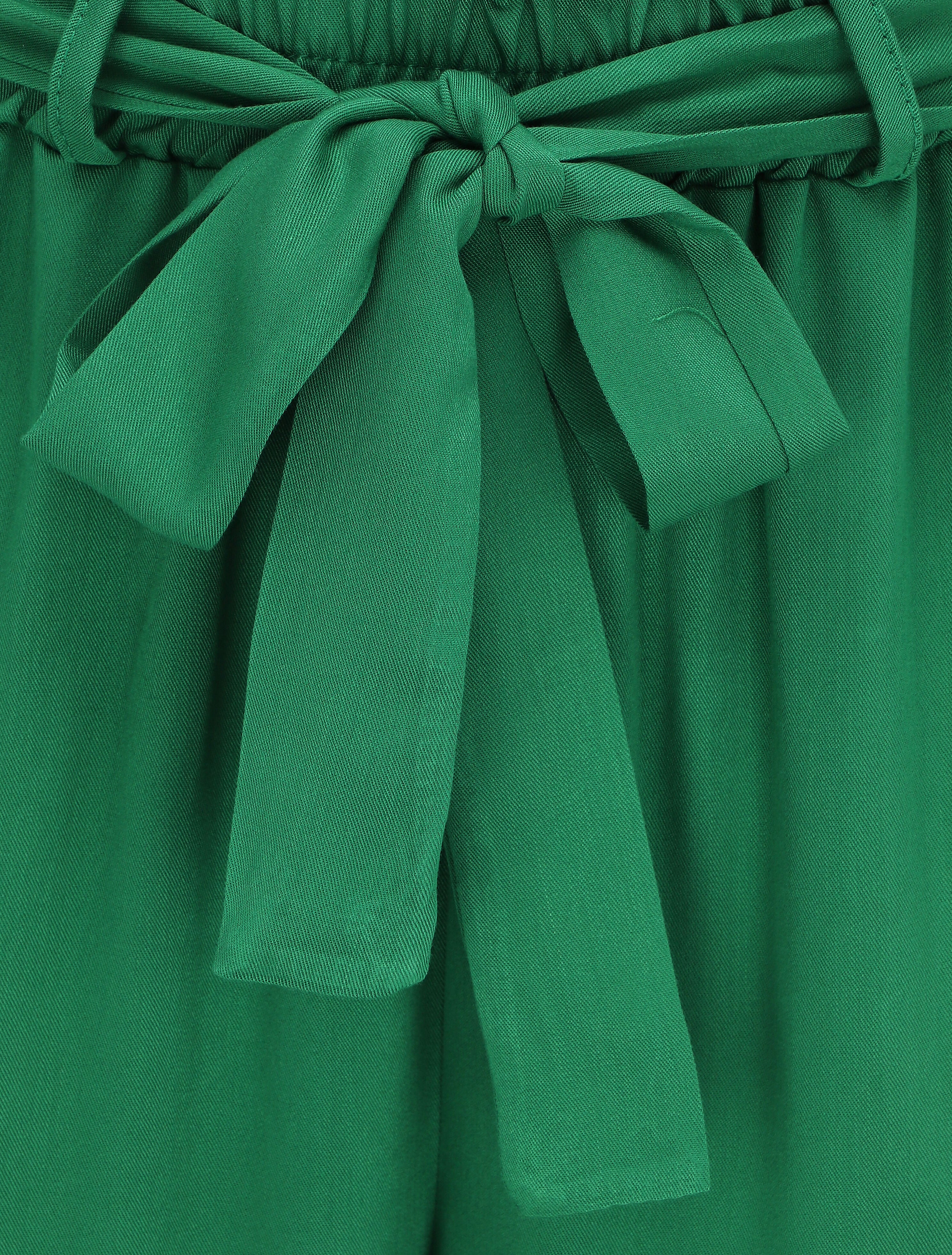 Pantalon fluide paper bag coupe droite - Vert - 3