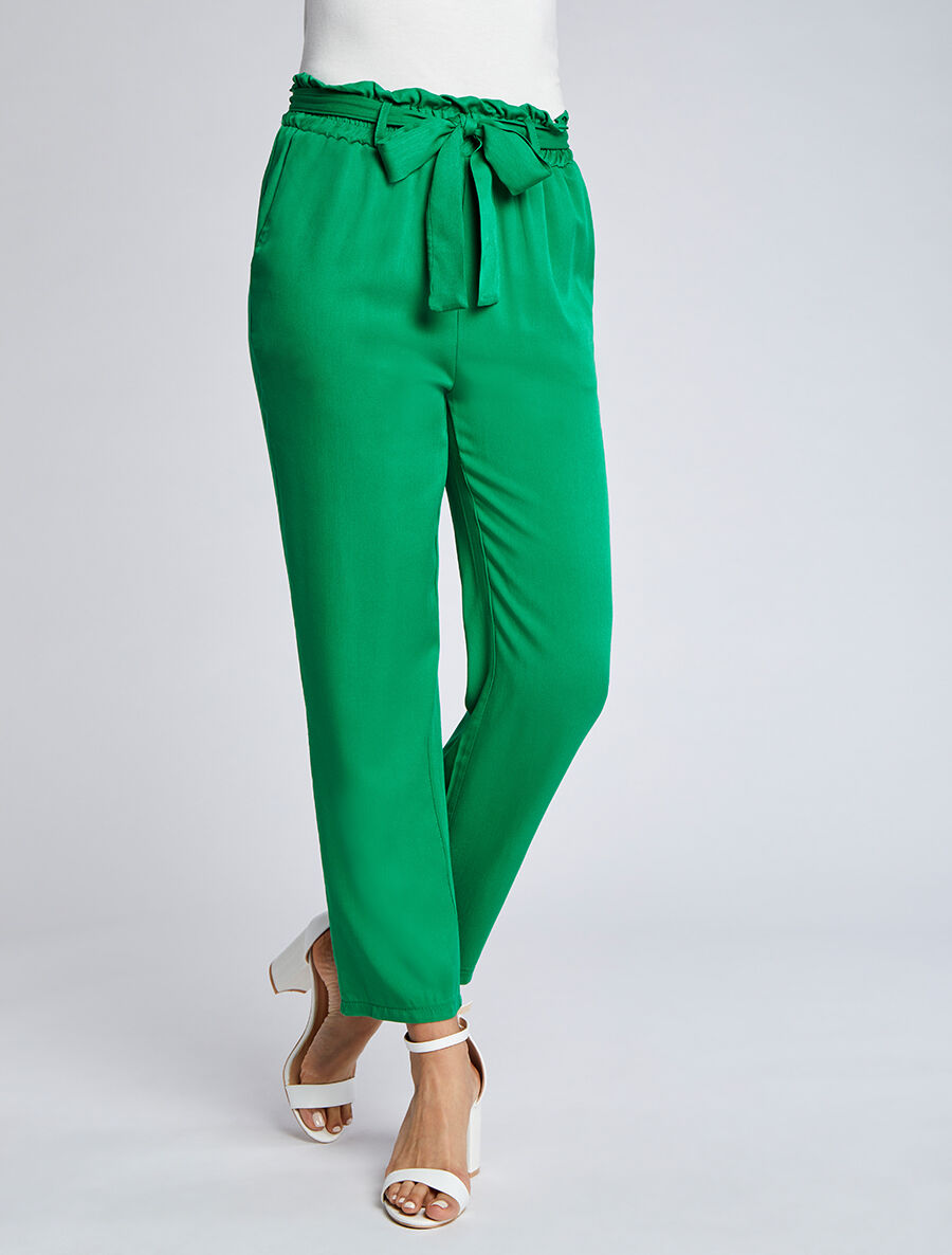 Pantalon fluide paper bag coupe droite - Vert - 4
