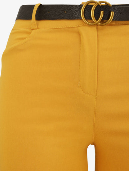 Pantalon slim uni à taille haute - Moutarde - 3