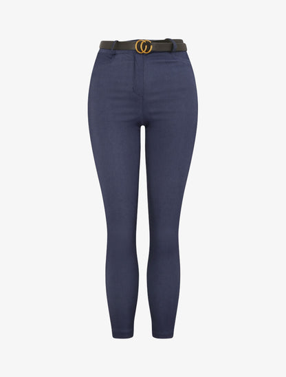 Pantalon slim uni à taille haute - Bleu denim - 4