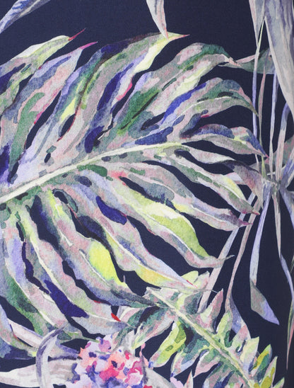 Jupe mi-longue à couture en V imprimé plantes tropicales - Marine - 3
