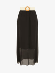 Jupe longue évasée en voile uni - Noir - 5