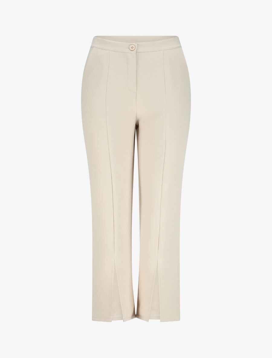 Pantalon fendu coupe droite - Beige - 1