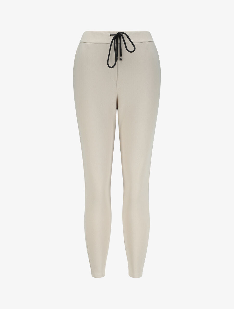 Pantalon à taille élastiquée et liens à nouer - Beige - 1