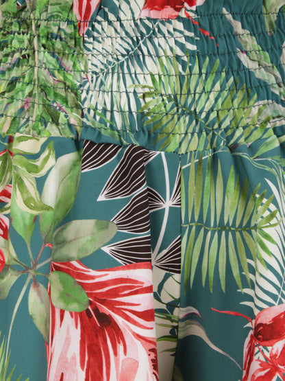 Short fluide évasé à imprimé tropical - Bleu canard - 3