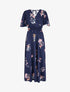 Robe longue imprimé fleurs de printemps à manches papillon - Marine - 1