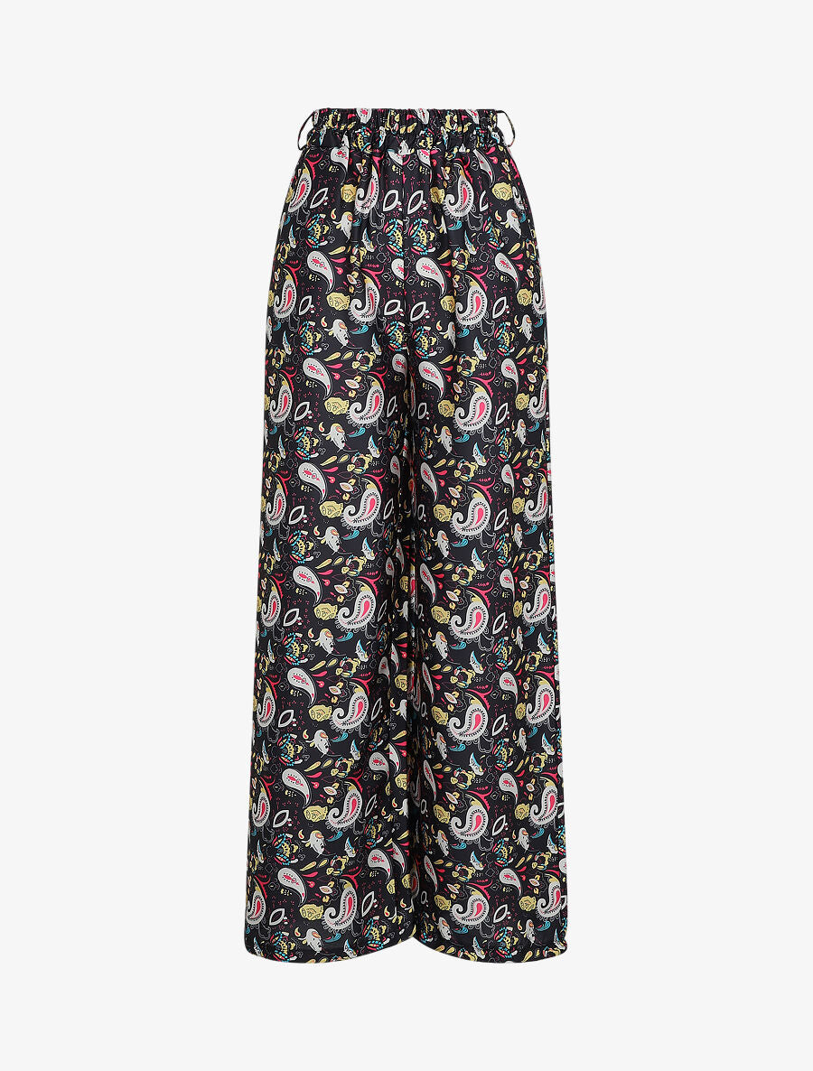 Pantalon satiné imprimé cachemire - Noir - 4