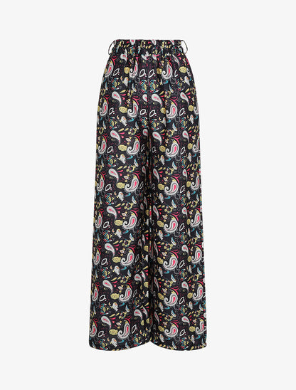 Pantalon satiné imprimé cachemire - Noir - 4