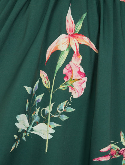 Robe longue imprimé fleurs de printemps à manches papillon - Vert émeraude - 3