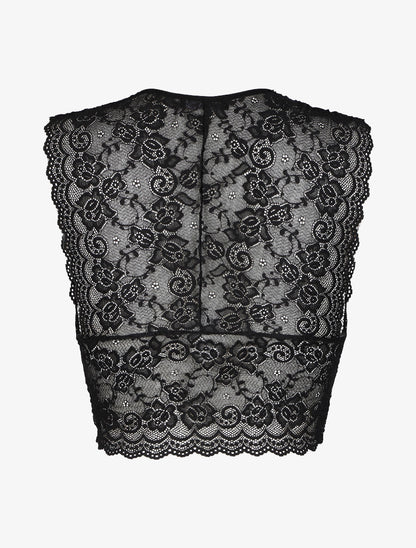 Crop top en dentelle ajouré - Noir - 2
