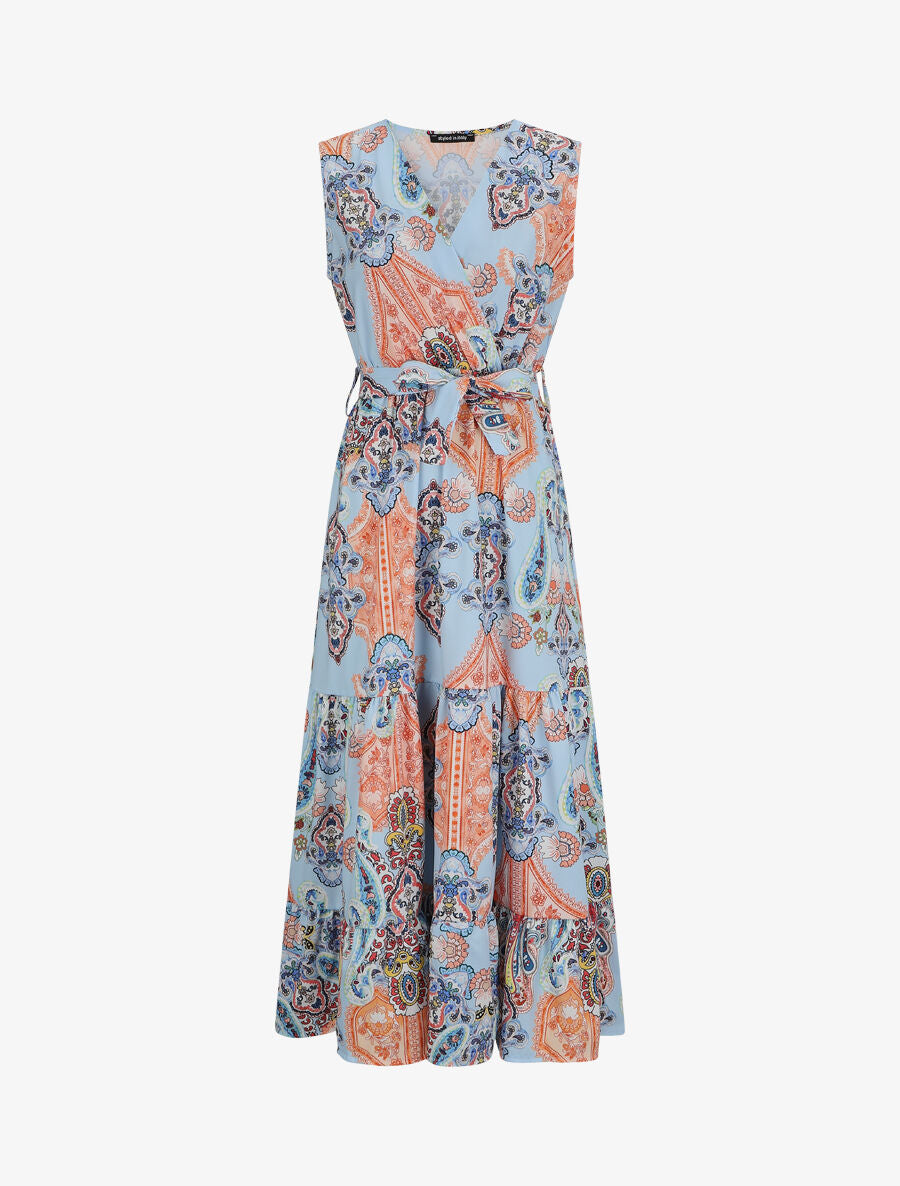 Robe longue évasée imprimé cachemire stylisé - Bleu ciel - 1