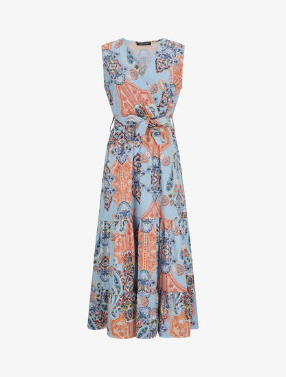Robe longue évasée imprimé cachemire stylisé - Bleu ciel - 1