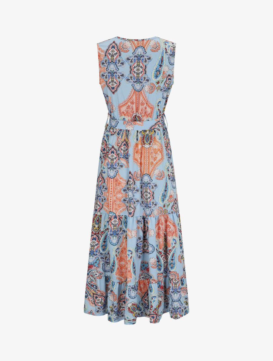 Robe longue évasée imprimé cachemire stylisé - Bleu ciel - 2