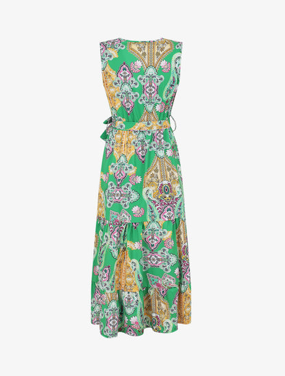 Robe longue évasée imprimé cachemire stylisé - Vert - 2
