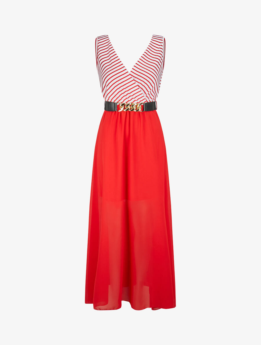 Robe longue évasée à rayures - Rouge - 1