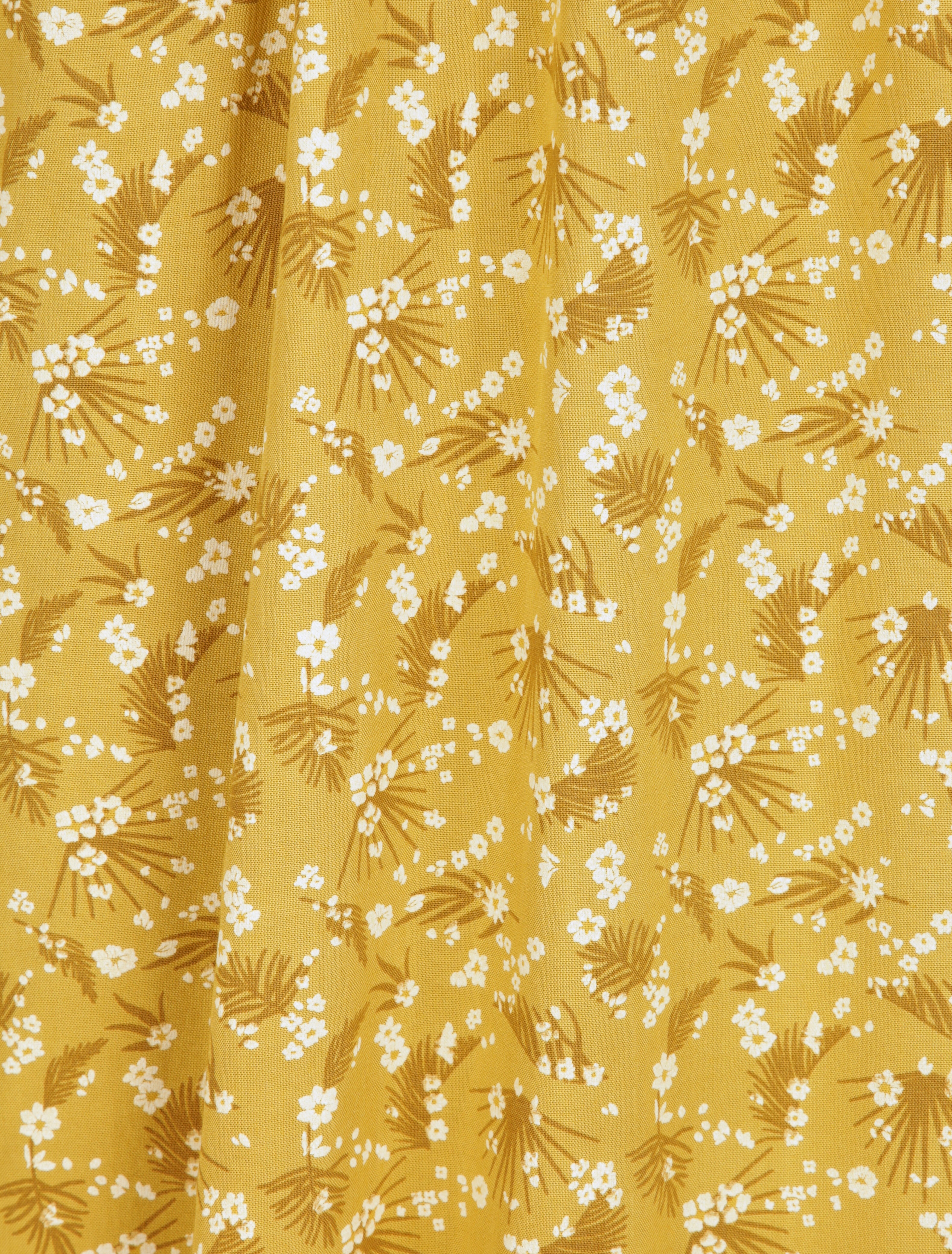 Robe empire mi-longue imprimé fleurs des champs - Moutarde - 4