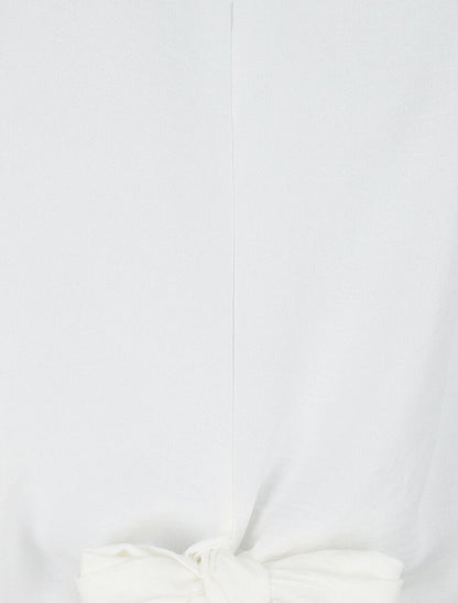 Blouse ample unie à liens à nouer - Blanc - 3
