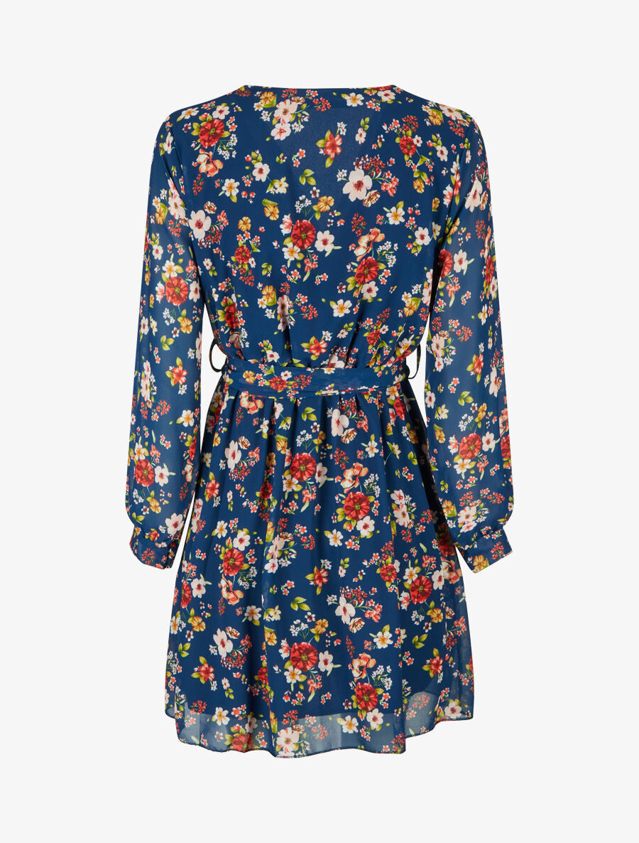 Robe cache-coeur à imprimé fleuri - Bleu - 2