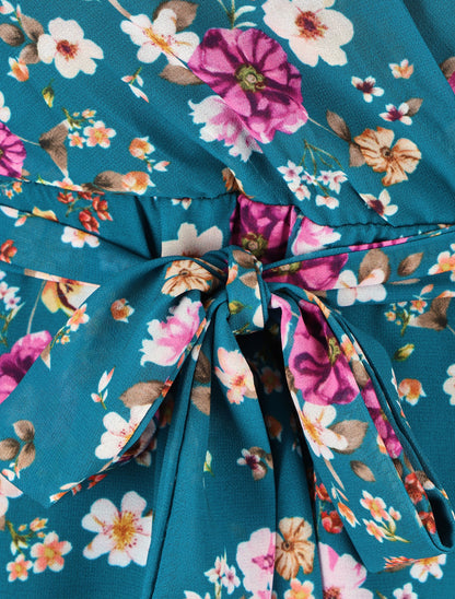 Robe cache-coeur à imprimé fleuri - Bleu canard - 3