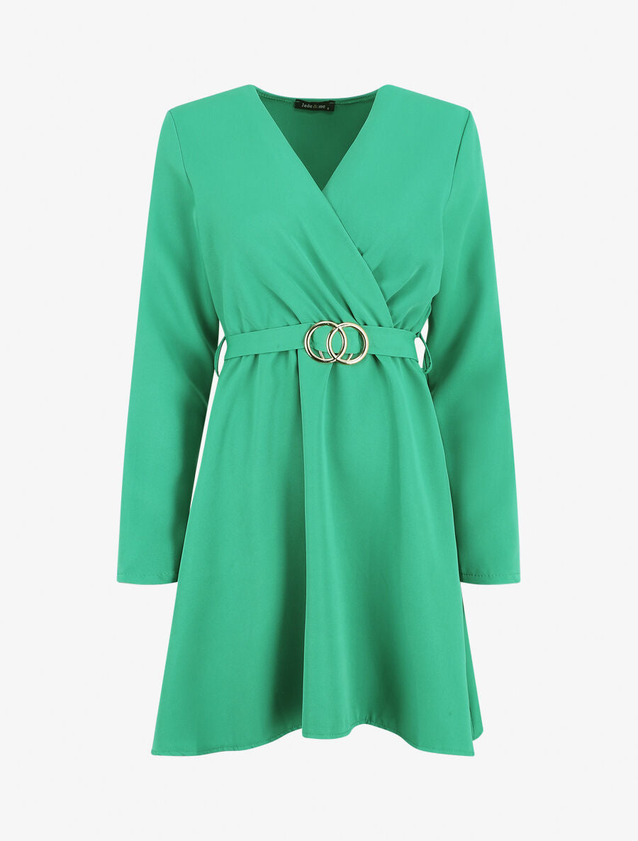 Robe uni à col cache-coeur - Vert - 4