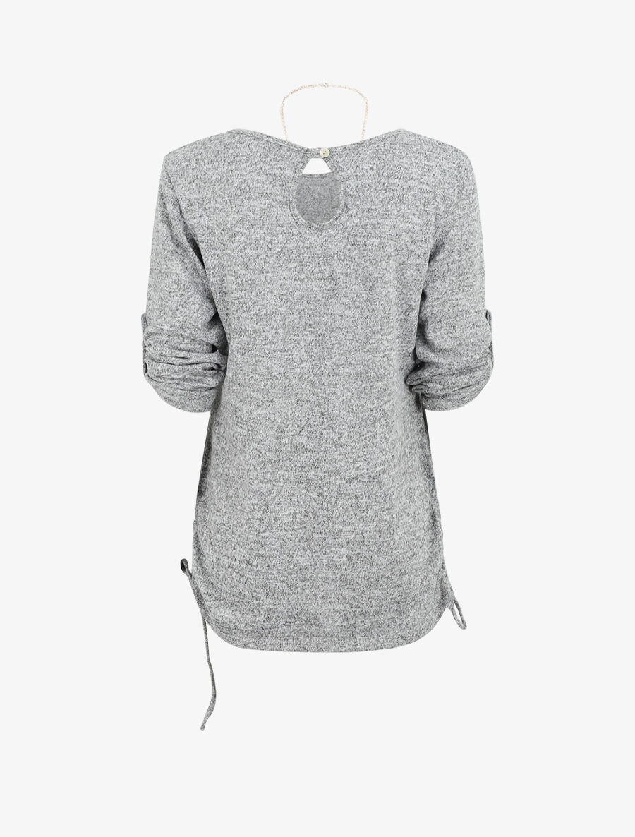 Pull ample à fronces - Gris - 2