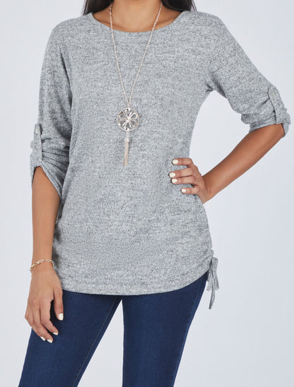 Pull ample à fronces - Gris - 4