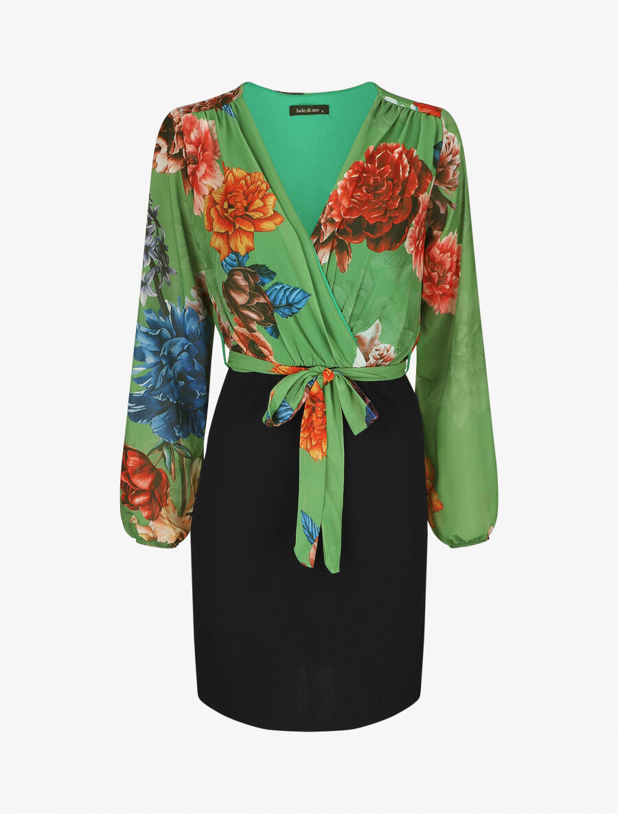 Robe fourreau à buste imprimé fleuri - Vert - 5