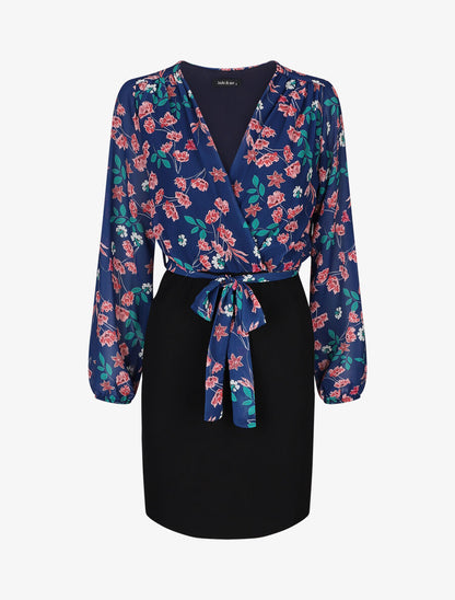 Robe fourreau à buste imprimé petites fleurs - Bleu - 1