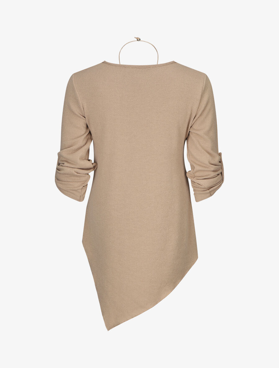 Pull asymétrique à manches rabattables - Beige - 2