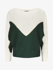 Pull en maille à motif V irisé - Vert sapin - 1