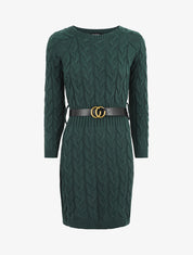 Robe pull courte effet tressé - Vert sapin - 1