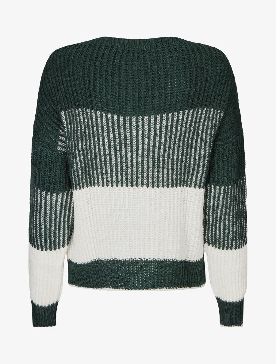 Pull en grosse maille bicolore - Vert sapin - 2