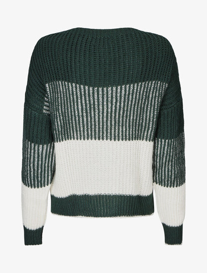 Pull en grosse maille bicolore - Vert sapin - 2