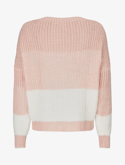 Pull en grosse maille bicolore - Rose - 2