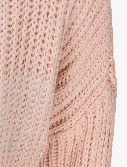 Pull en grosse maille bicolore - Rose - 3