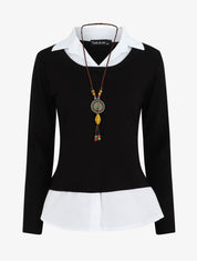 Pull à chemise superposée - Noir - 1
