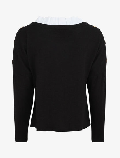 Pull droit à col volanté - Noir - 2