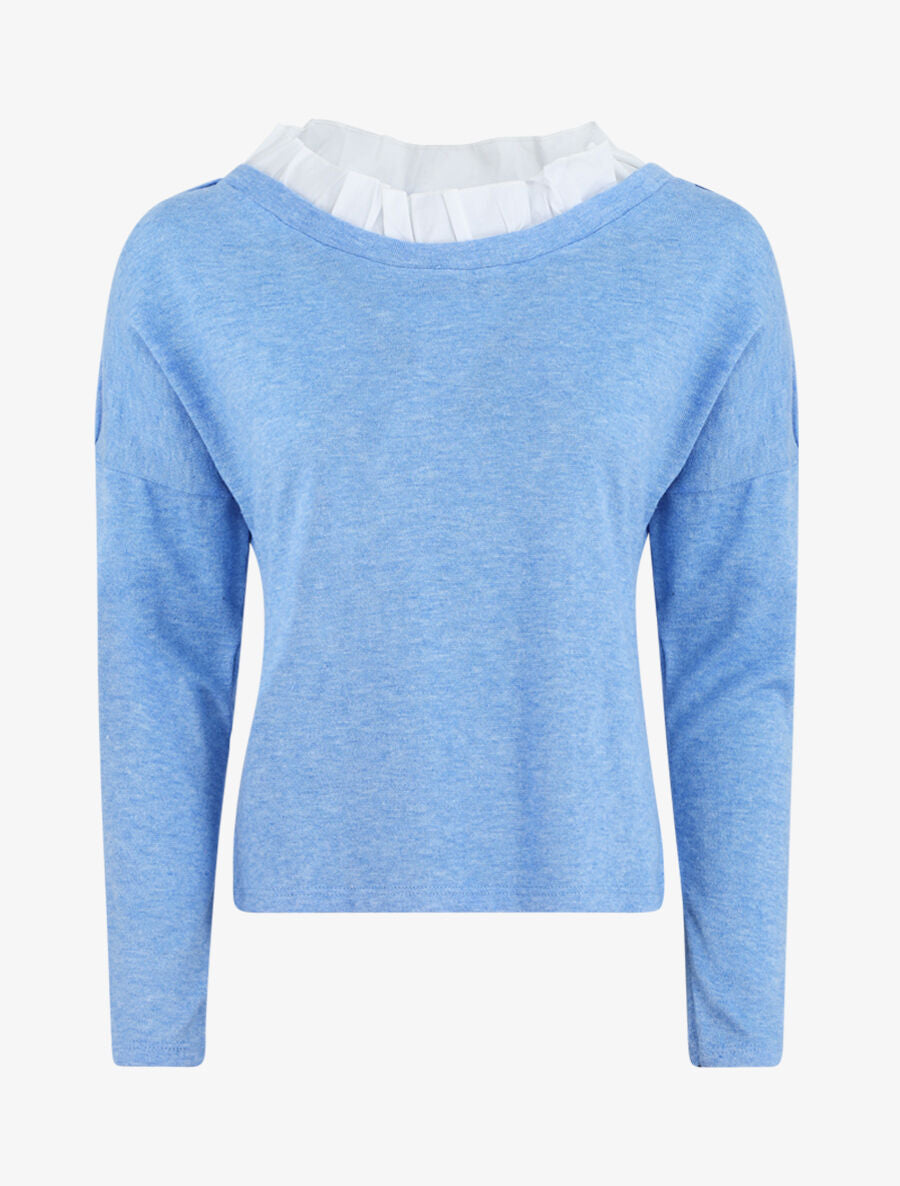Pull droit à col volanté - Bleu ciel - 1