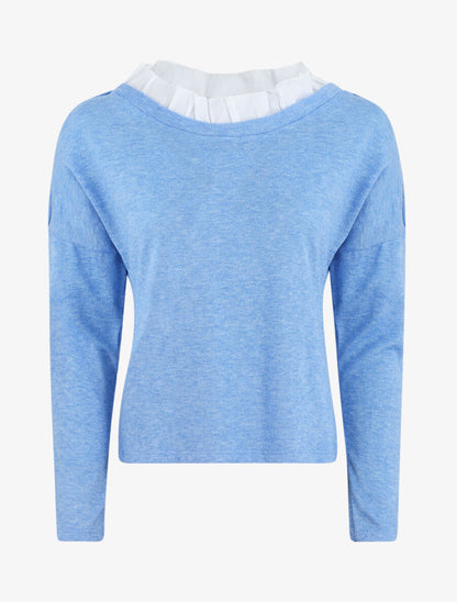 Pull droit à col volanté - Bleu ciel - 1