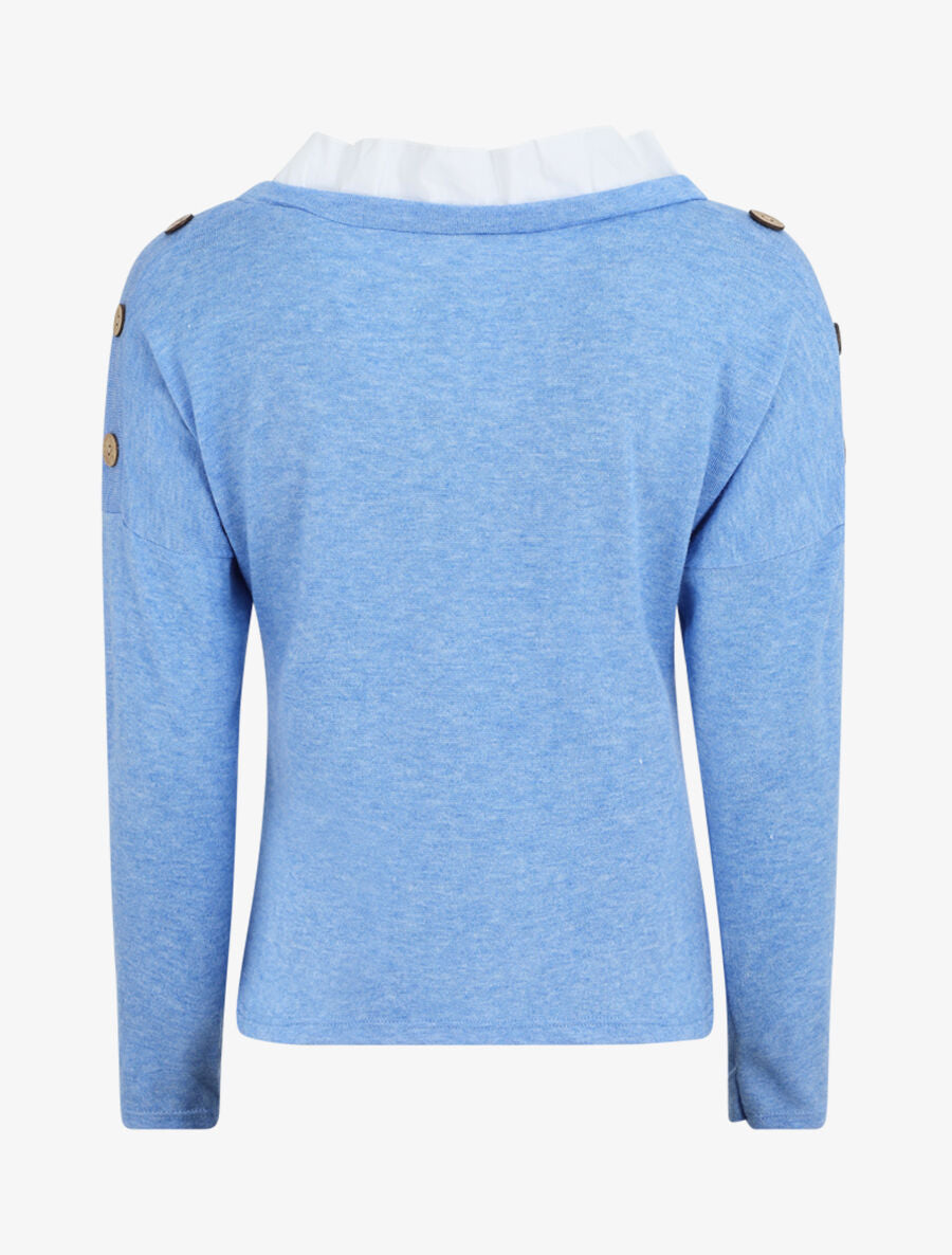 Pull droit à col volanté - Bleu ciel - 2