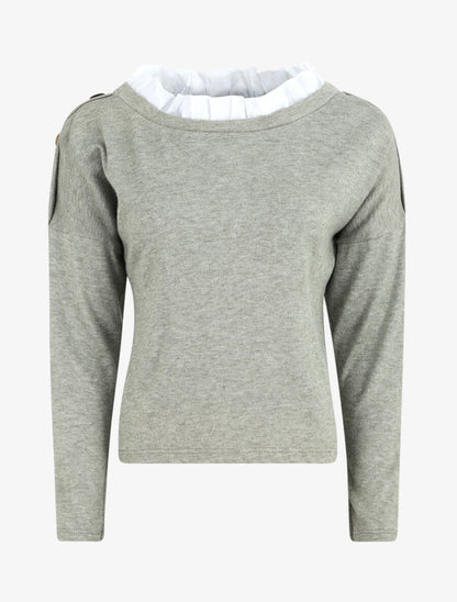 Pull droit à col volanté - Vert olive - 1
