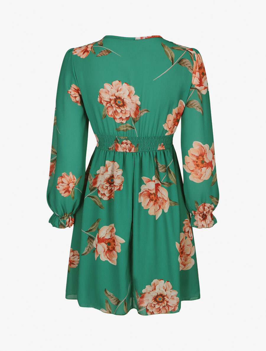 Robe courte patineuse imprimé grandes fleurs - Vert - 2