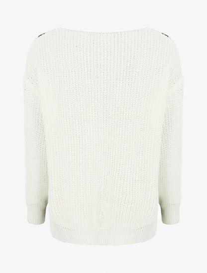 Pull en maille imprimé rayures en V - Blanc - 2