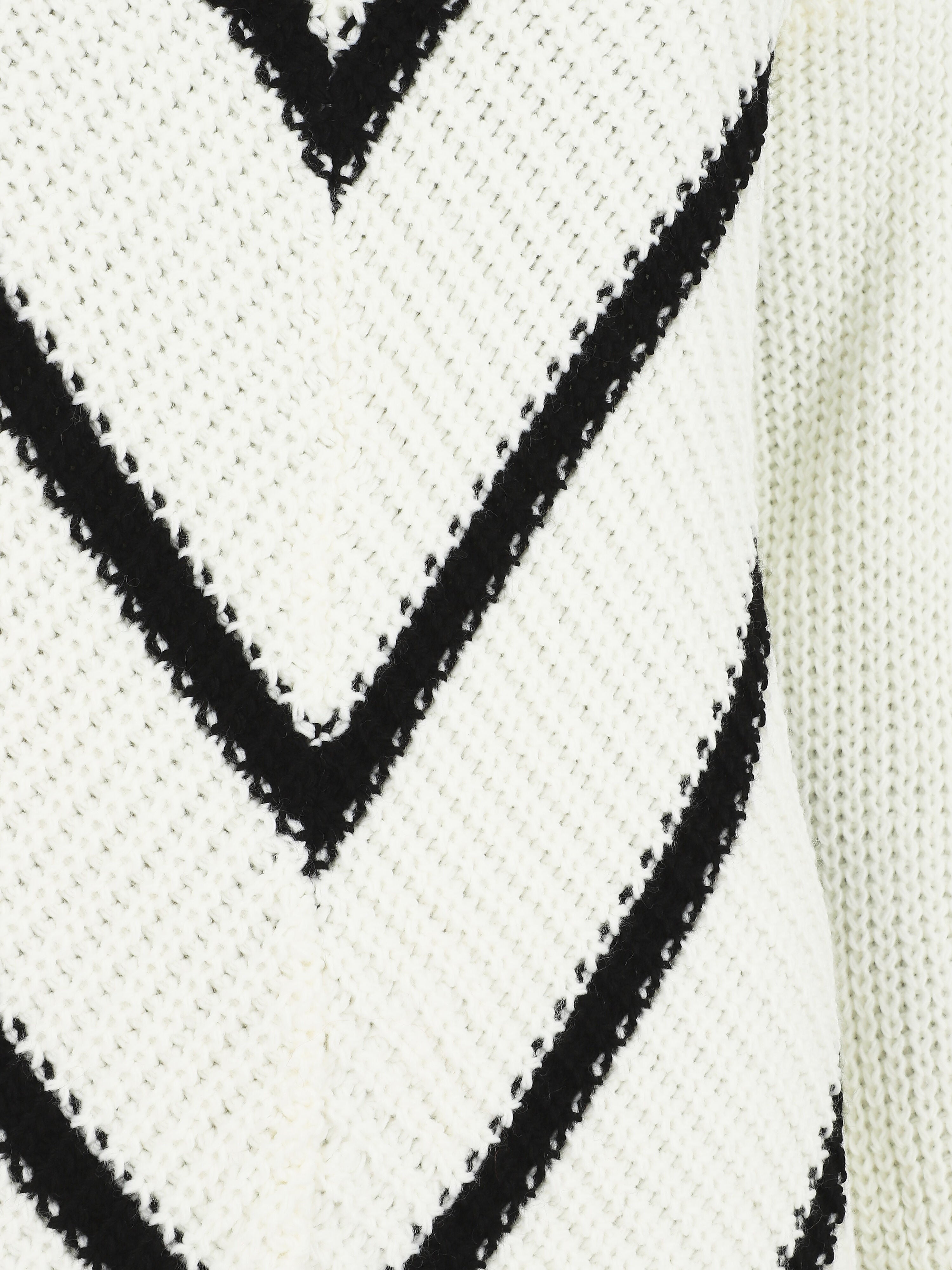 Pull en maille imprimé rayures en V - Blanc - 3